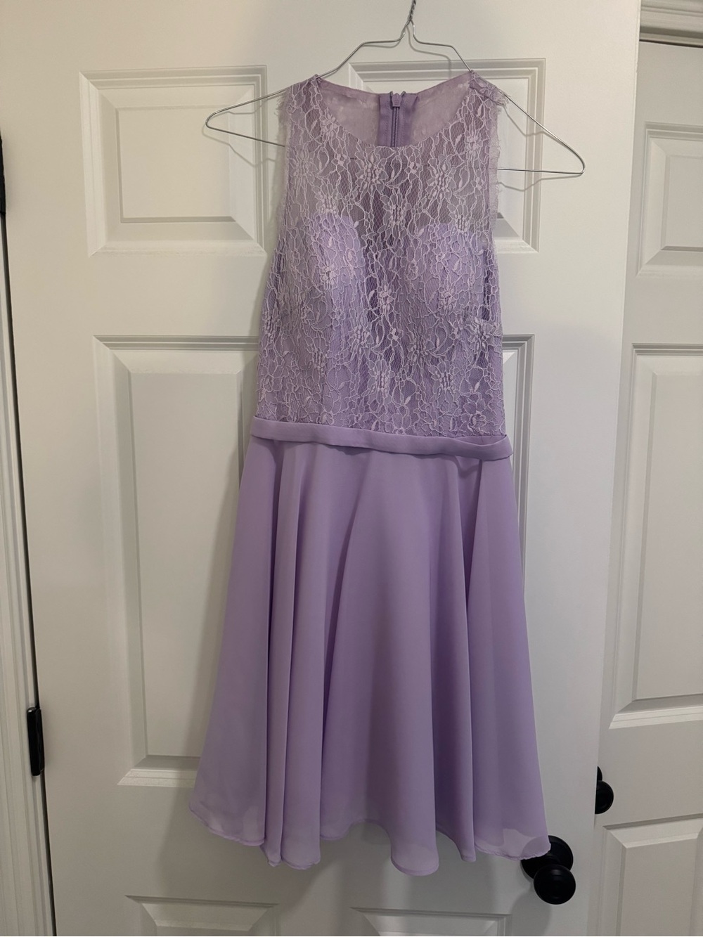 JJs House Lavender Lace Bodice Chiffon Mini Dress